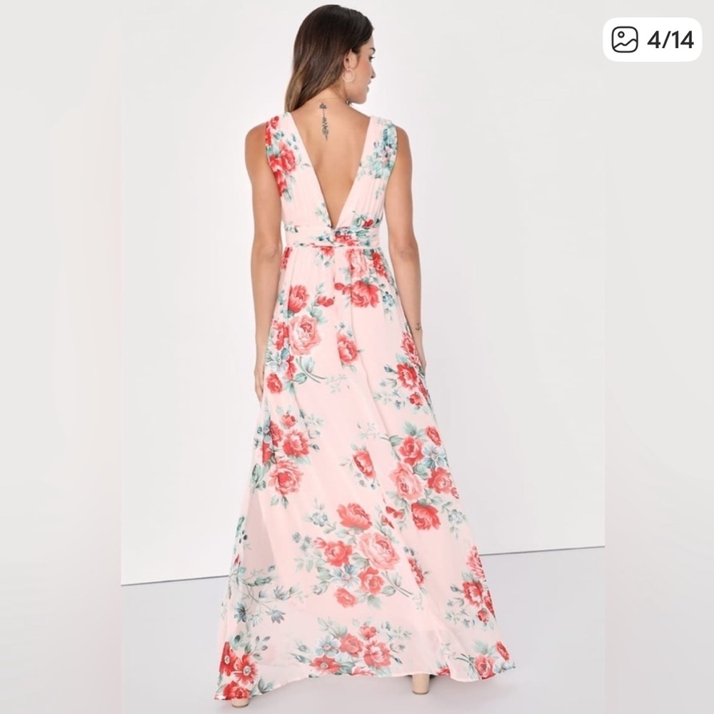 Lulus NWT Garden Meandering Blush Floral Print Maxi Dress - Picture 2 of 4